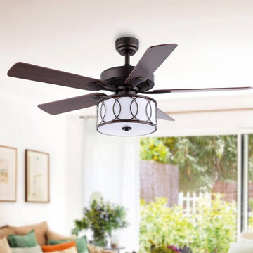 Circe 52" Transitional Glam Drum Shade LED Ceiling Fan With Remote - JONATHAN Y